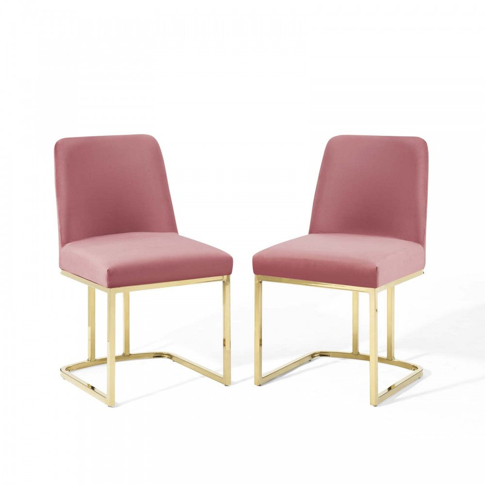 Amplify Sled Base Performance Velvet Dining Chairs - Set of 2, Gold Dusty Rose