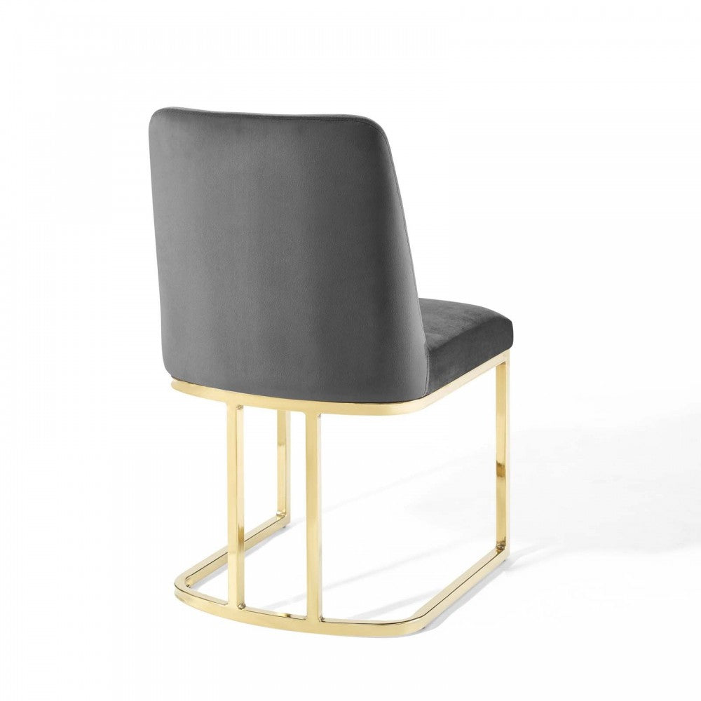 Amplify Sled Base Performance Velvet Dining Side Chair, Gold Gray