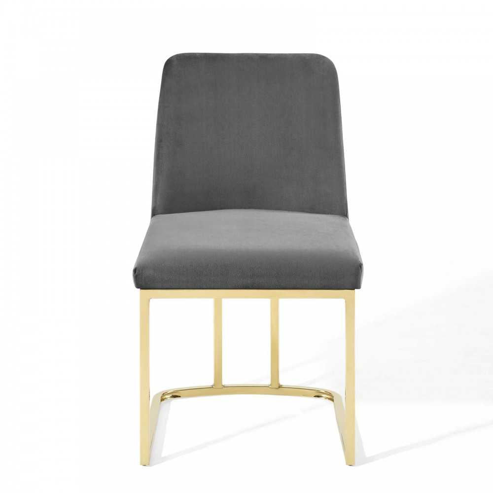 Amplify Sled Base Performance Velvet Dining Side Chair, Gold Gray