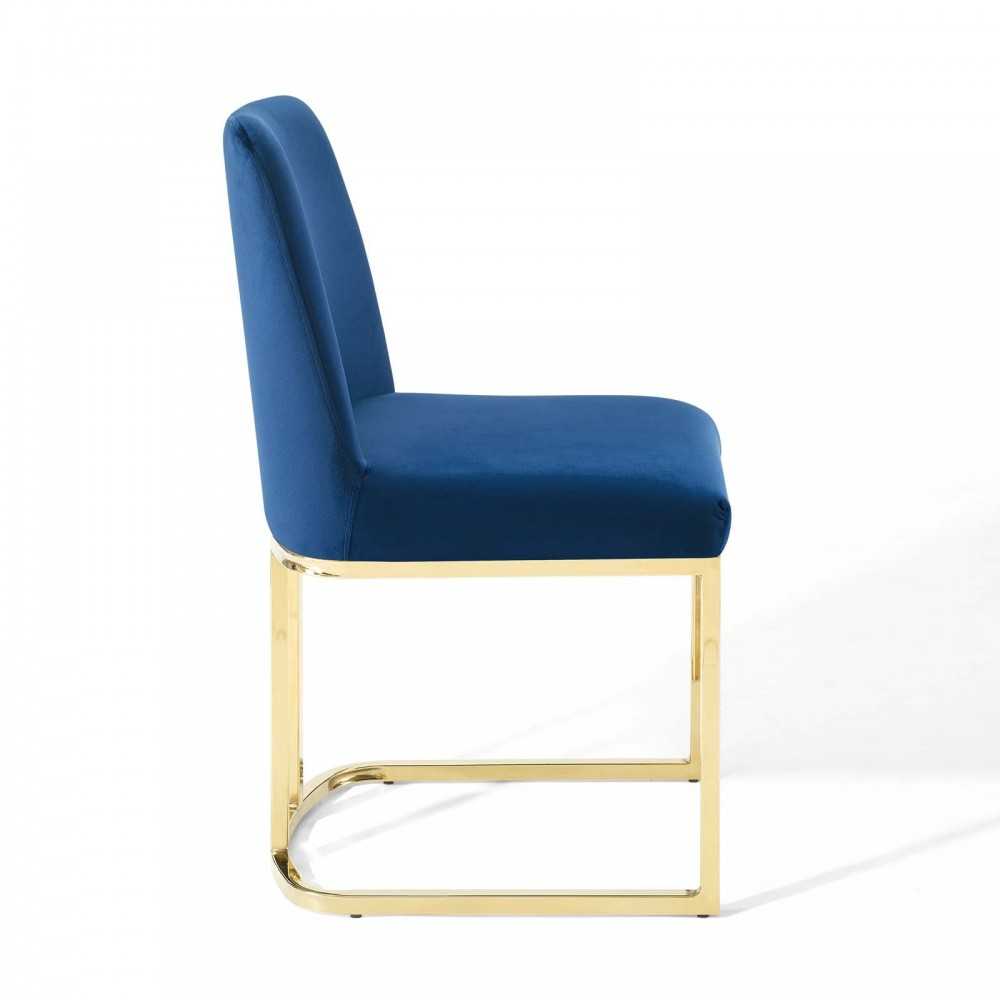Amplify Sled Base Performance Velvet Dining Side Chair, Gold Navy