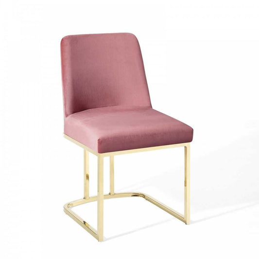 Amplify Sled Base Performance Velvet Dining Side Chair, Gold Dusty Rose