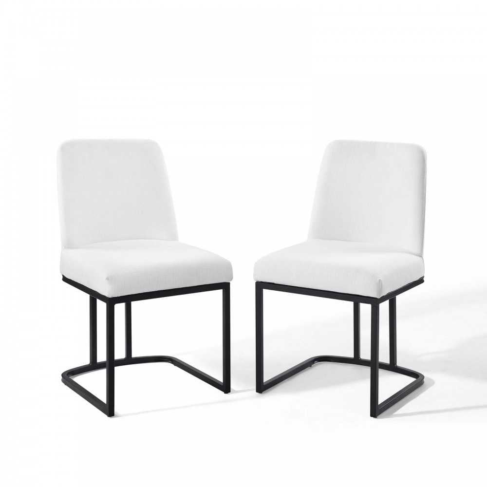 Amplify Sled Base Upholstered Fabric Dining Chairs - Set of 2, Black White