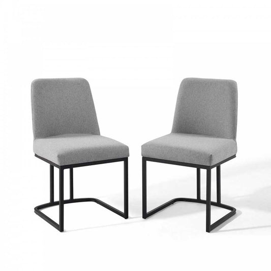 Amplify Sled Base Upholstered Fabric Dining Chairs - Set of 2, Black Light Gray