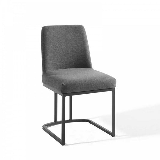 Amplify Sled Base Upholstered Fabric Dining Side Chair, Black Charcoal