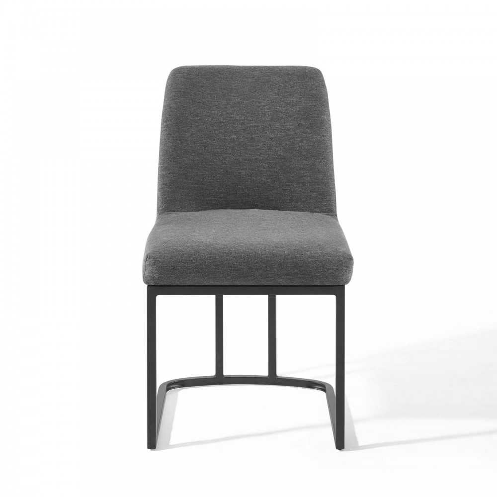 Amplify Sled Base Upholstered Fabric Dining Side Chair, Black Charcoal
