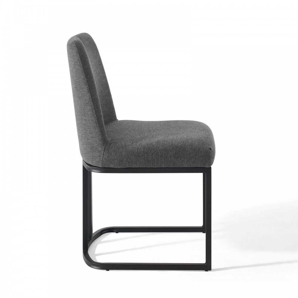 Amplify Sled Base Upholstered Fabric Dining Side Chair, Black Charcoal