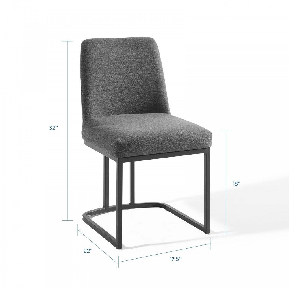 Amplify Sled Base Upholstered Fabric Dining Side Chair, Black Charcoal