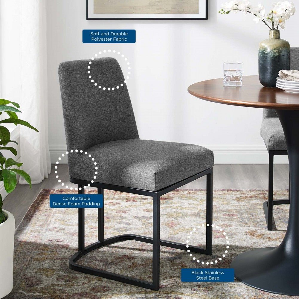 Amplify Sled Base Upholstered Fabric Dining Side Chair, Black Charcoal