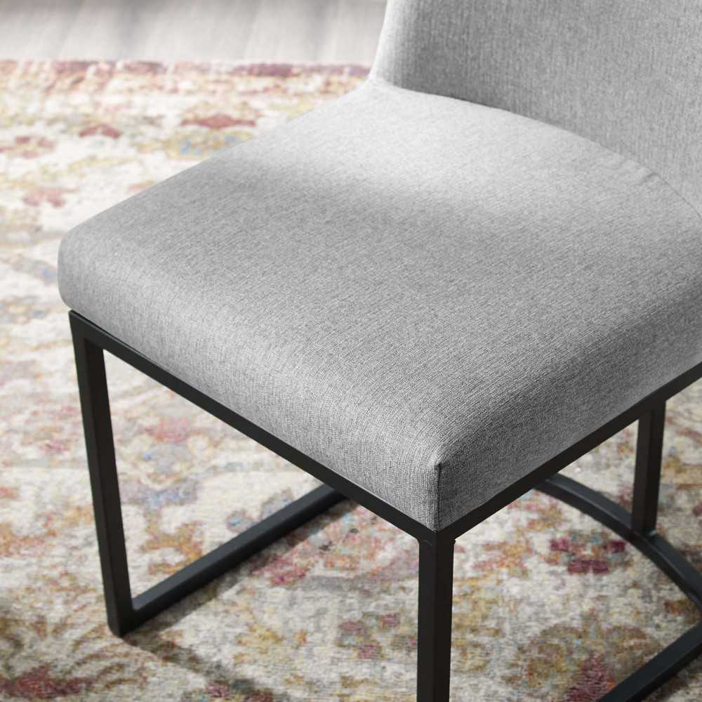 Amplify Sled Base Upholstered Fabric Dining Side Chair, Black Light Gray