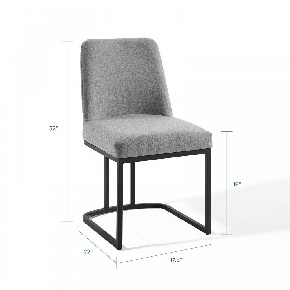 Amplify Sled Base Upholstered Fabric Dining Side Chair, Black Light Gray