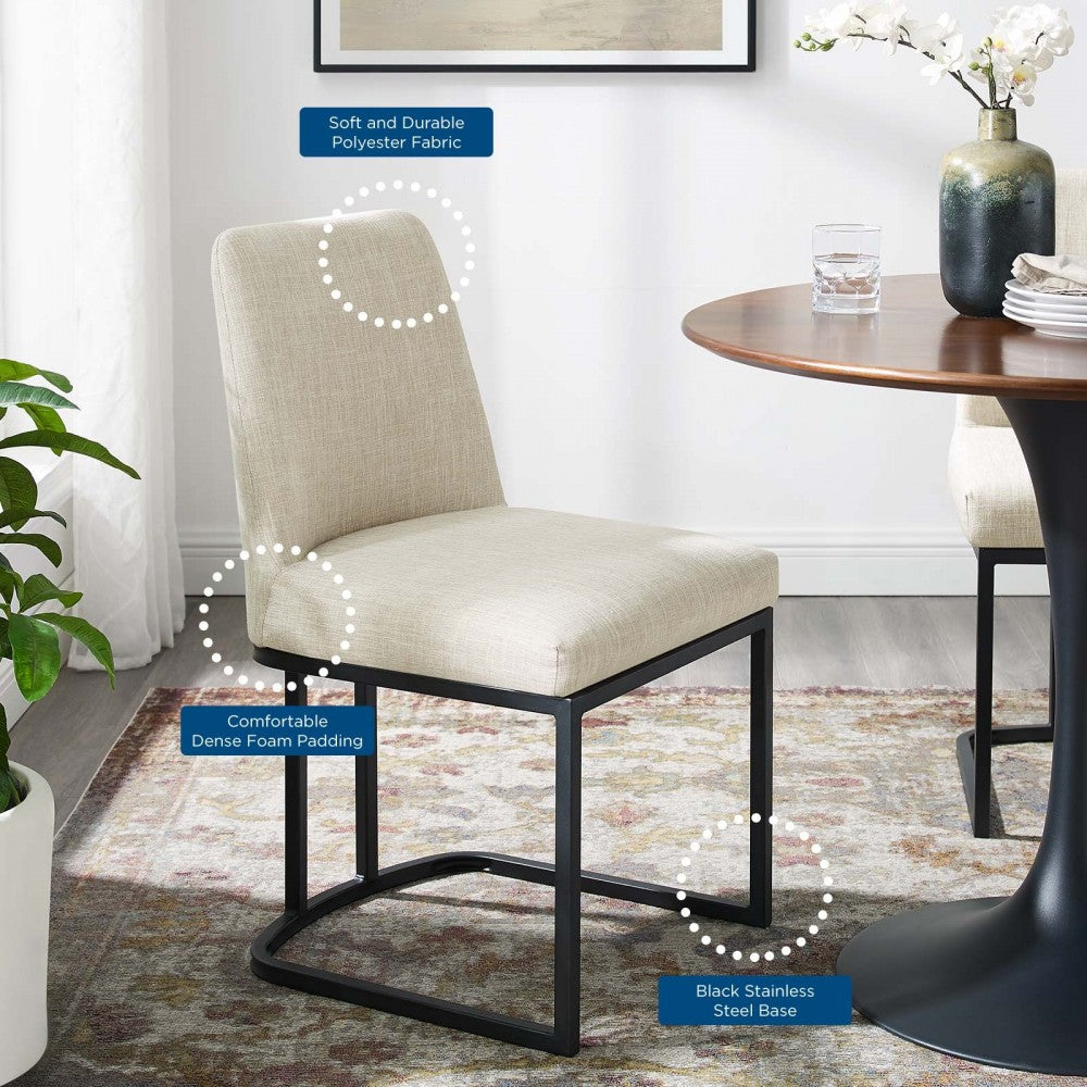 Amplify Sled Base Upholstered Fabric Dining Side Chair, Black Beige