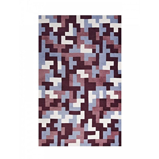 Andela Interlocking Block Mosaic 5x8 Area Rug, Multicolored Red and Light Blue