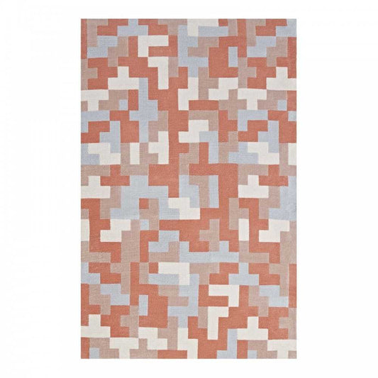 Andela Interlocking Block Mosaic 5x8 Area Rug, Multicolored Coral and Light Blue