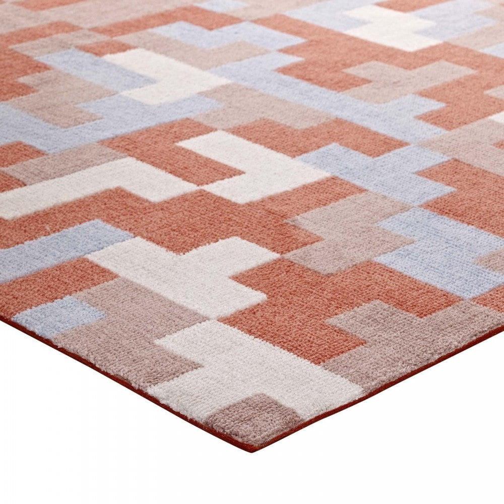 Andela Interlocking Block Mosaic 5x8 Area Rug, Multicolored Coral and Light Blue