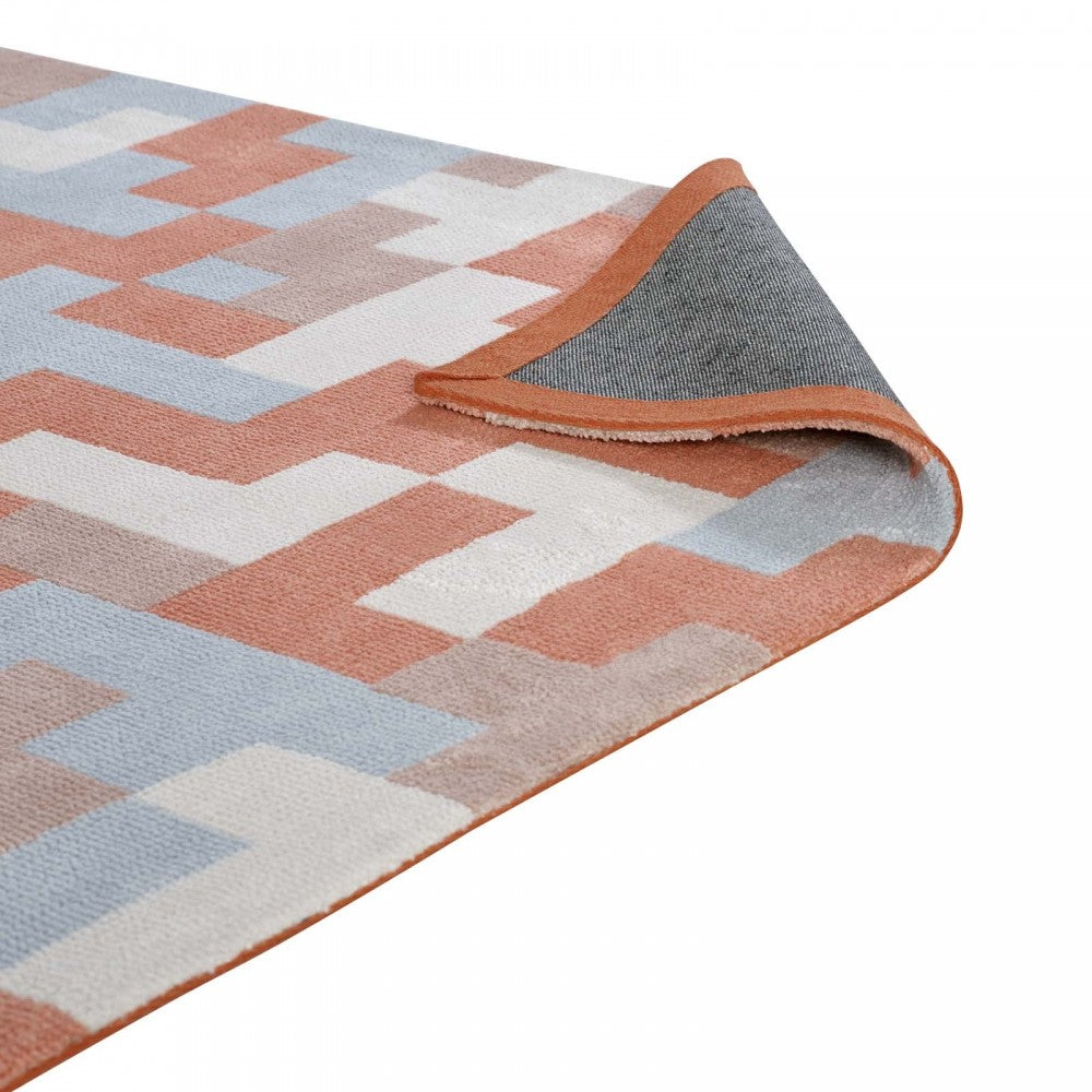 Andela Interlocking Block Mosaic 5x8 Area Rug, Multicolored Coral and Light Blue