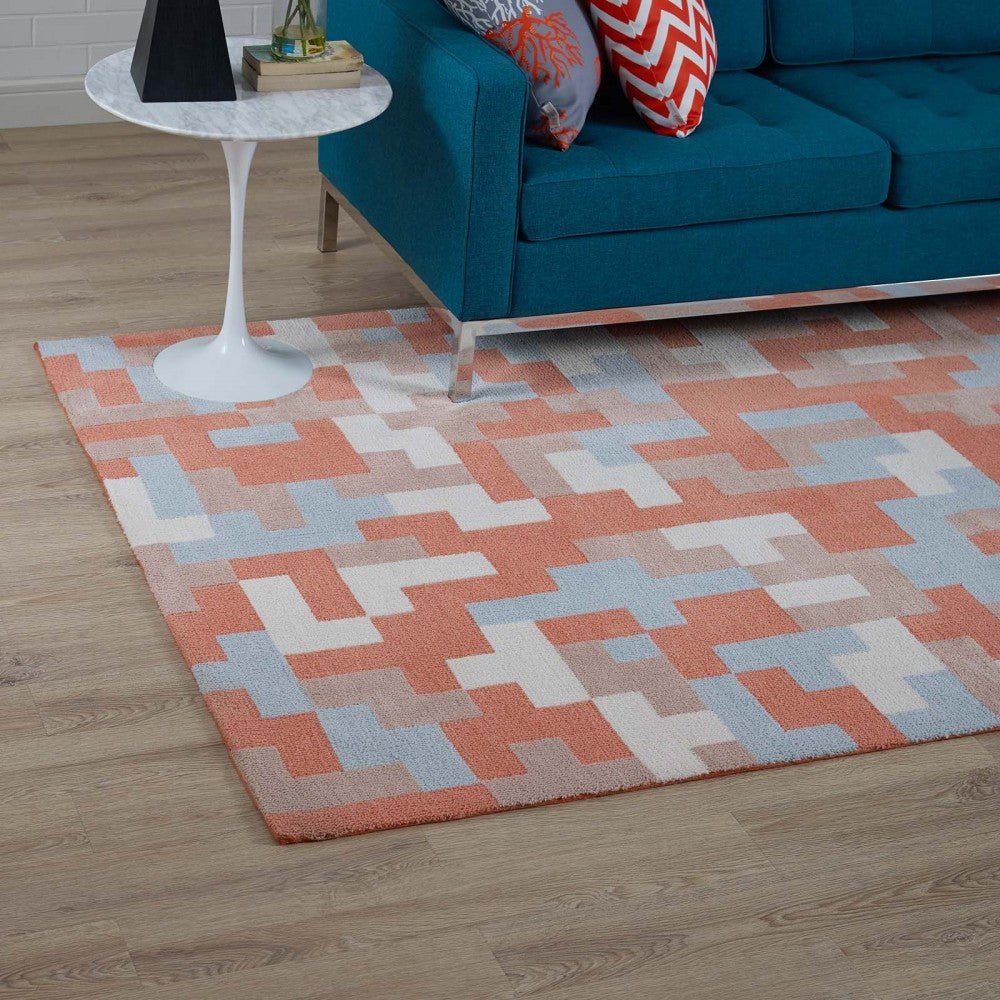 Andela Interlocking Block Mosaic 5x8 Area Rug, Multicolored Coral and Light Blue