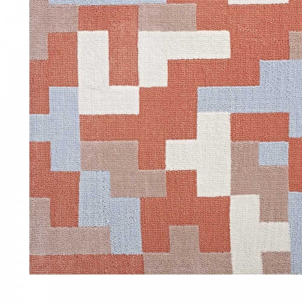 Andela Interlocking Block Mosaic 5x8 Area Rug, Multicolored Coral and Light Blue