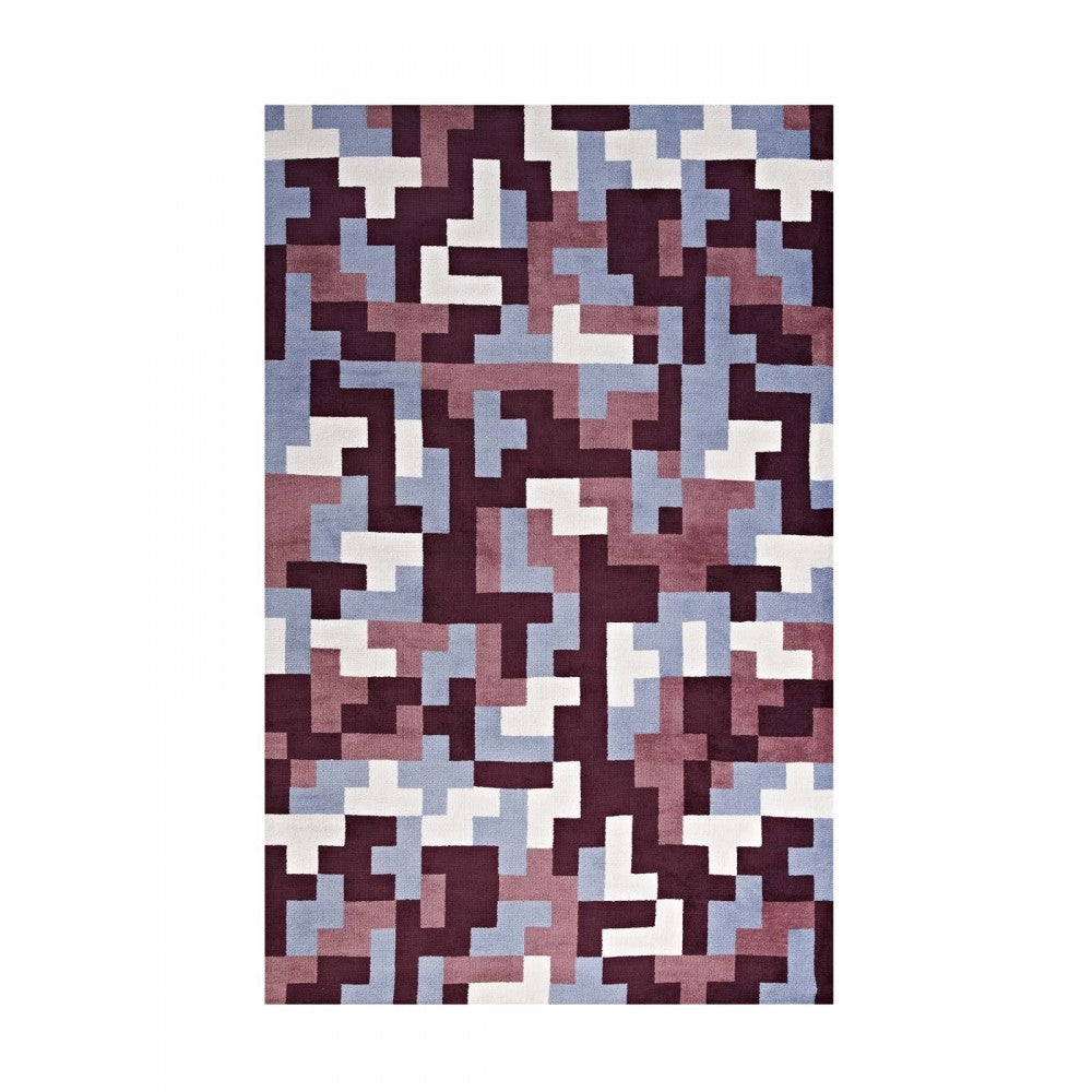 Andela Interlocking Block Mosaic 8x10 Area Rug, Multicolored Red and Light Blue