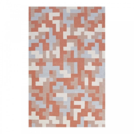 Andela Interlocking Block Mosaic 8x10 Area Rug, Multicolored Coral and Light Blue