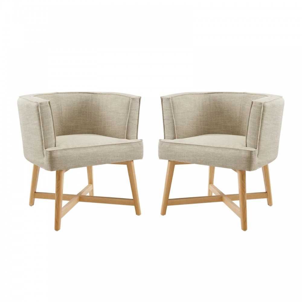 Anders Accent Chair Upholstered Fabric Set of 2, Beige