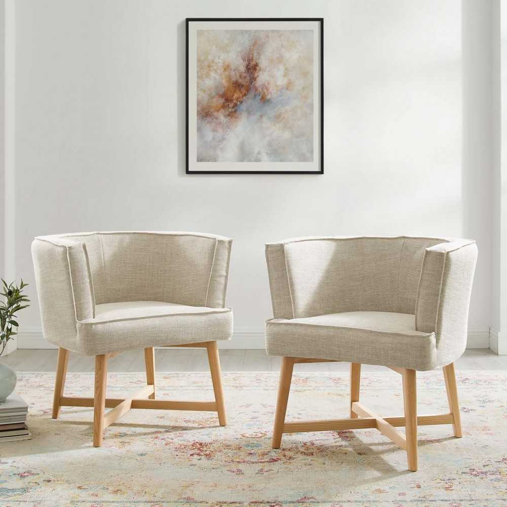 Anders Accent Chair Upholstered Fabric Set of 2, Beige