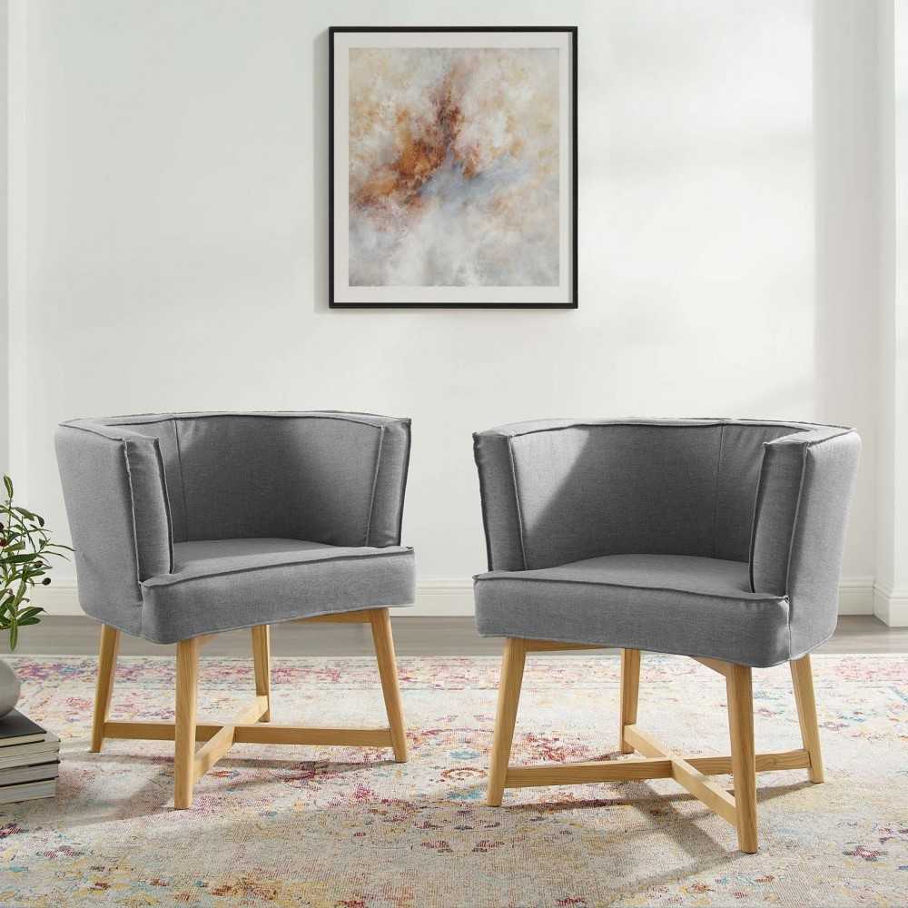 Anders Accent Chair Upholstered Fabric Set of 2, Light Gray