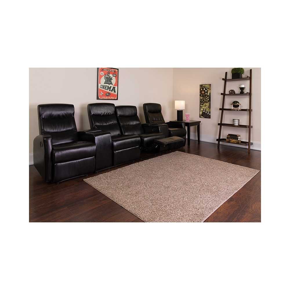 Anetos Series 4-Seat Reclining Black LeatherSoft Theater Seating Unit with Cup Holders
