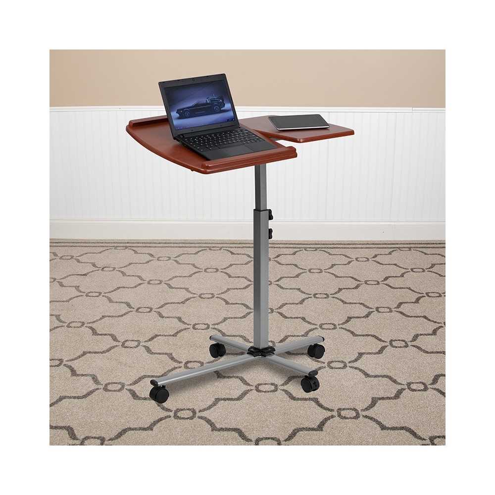 Angle and Height Adjustable Mobile Laptop Computer Table with Cherry Top