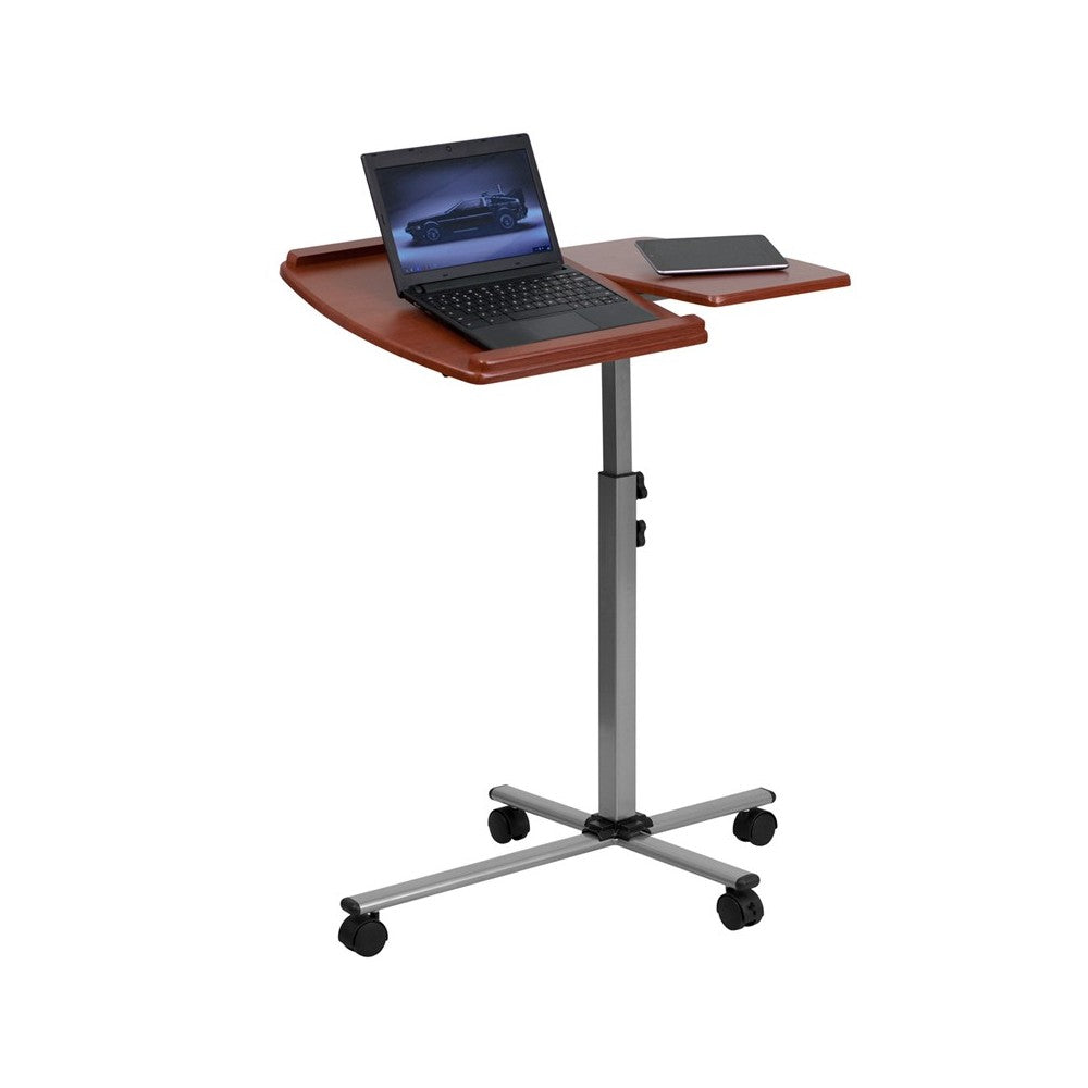 Angle and Height Adjustable Mobile Laptop Computer Table with Cherry Top