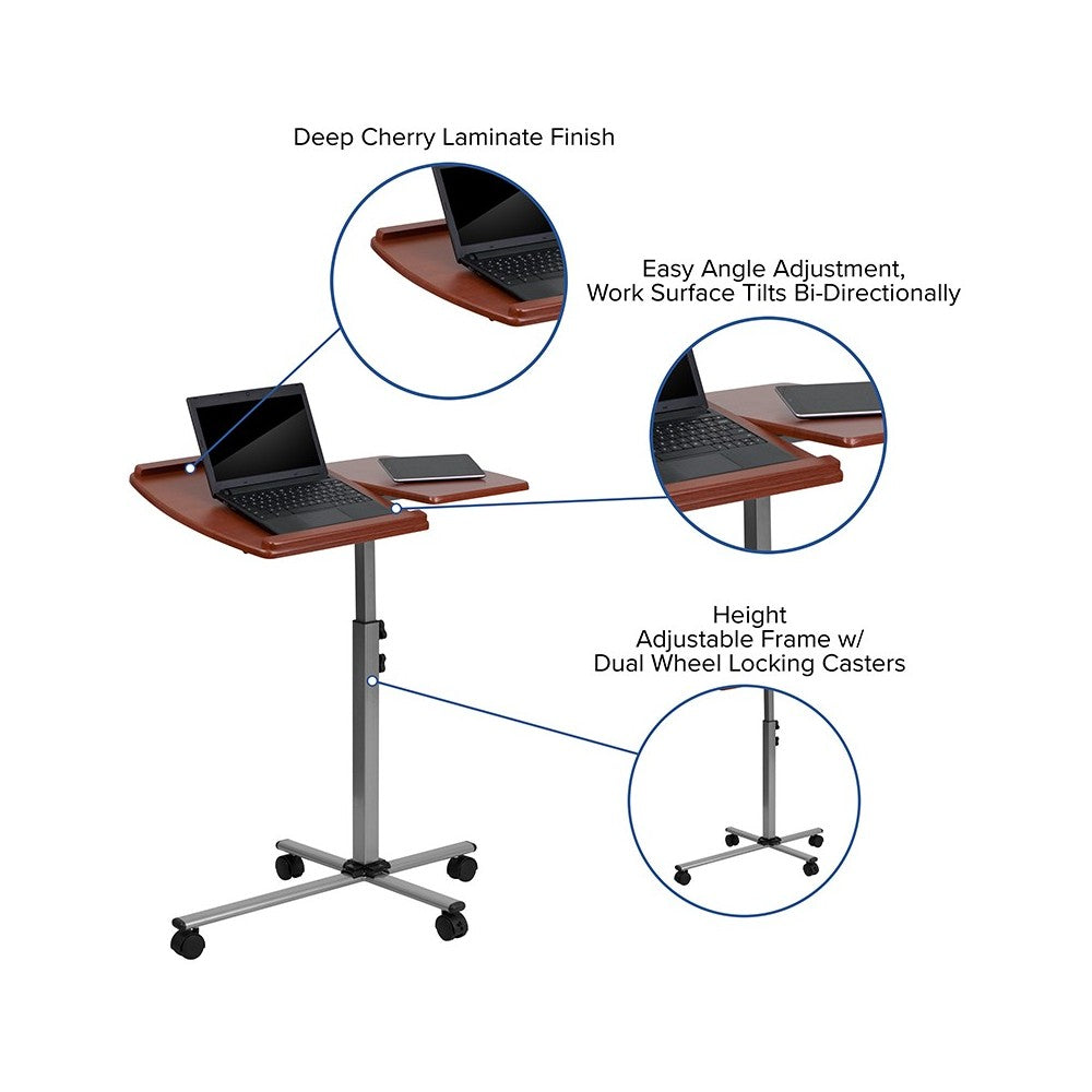 Angle and Height Adjustable Mobile Laptop Computer Table with Cherry Top