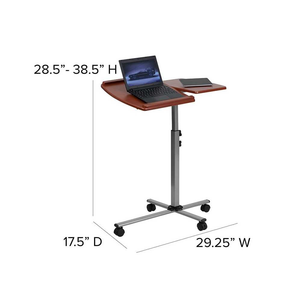 Angle and Height Adjustable Mobile Laptop Computer Table with Cherry Top