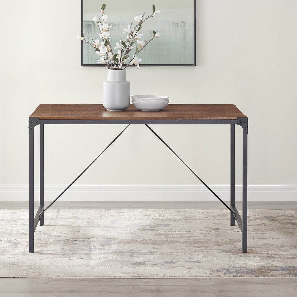 Angle Iron 48" Industrial Wood Dining Table - Dark Walnut