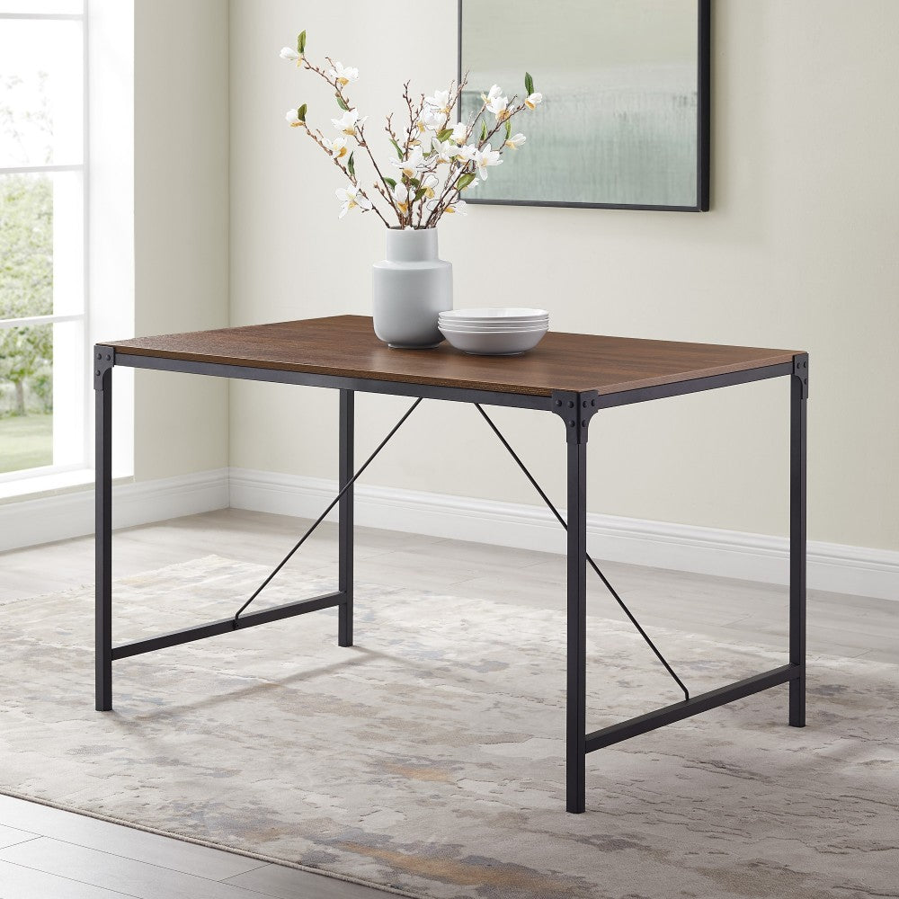 Angle Iron 48" Industrial Wood Dining Table - Dark Walnut