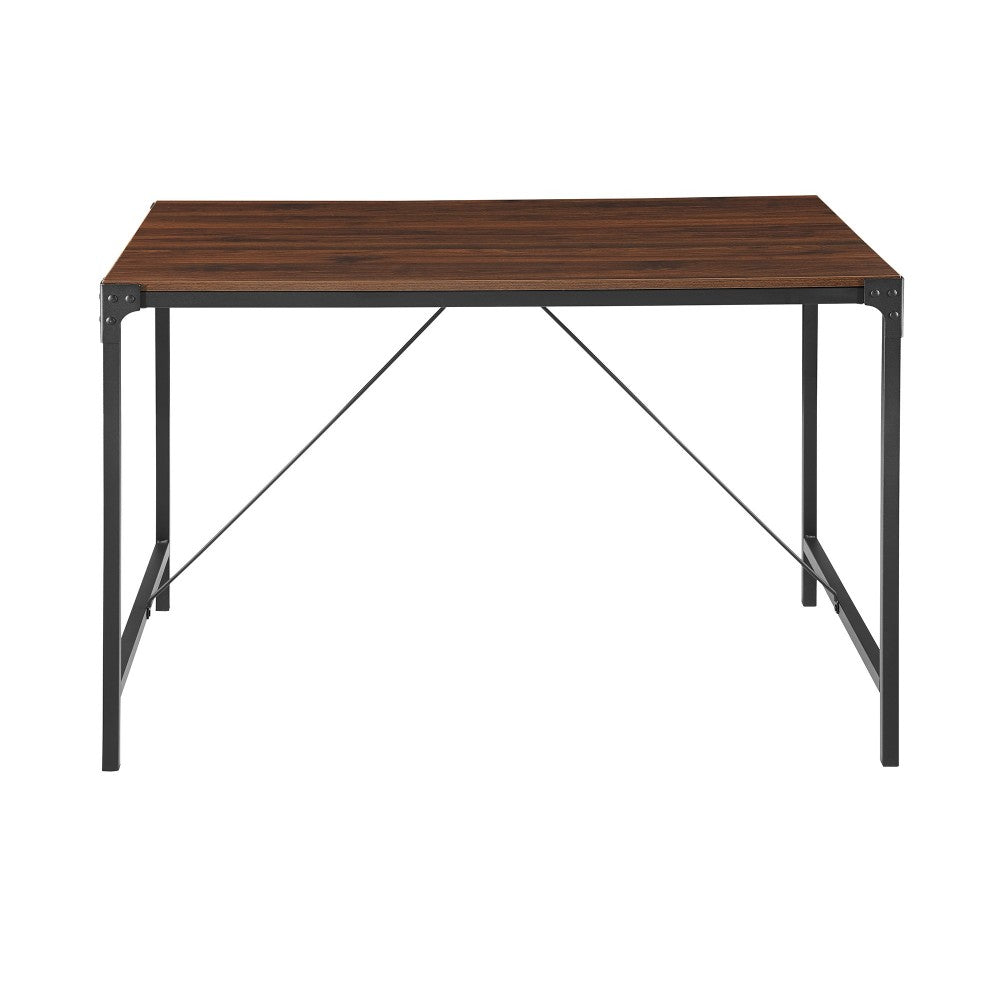 Angle Iron 48" Industrial Wood Dining Table - Dark Walnut