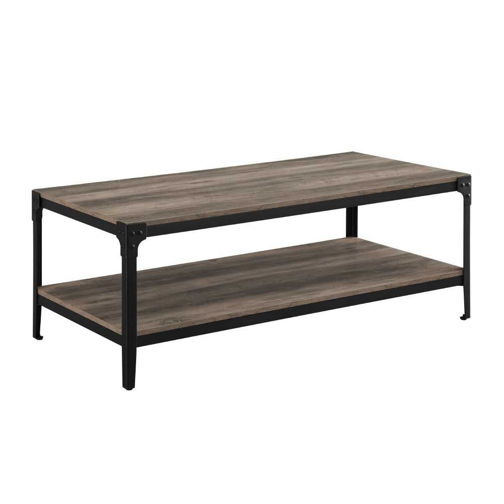 Angle Iron Rustic Wood Coffee Table - Gray Wash