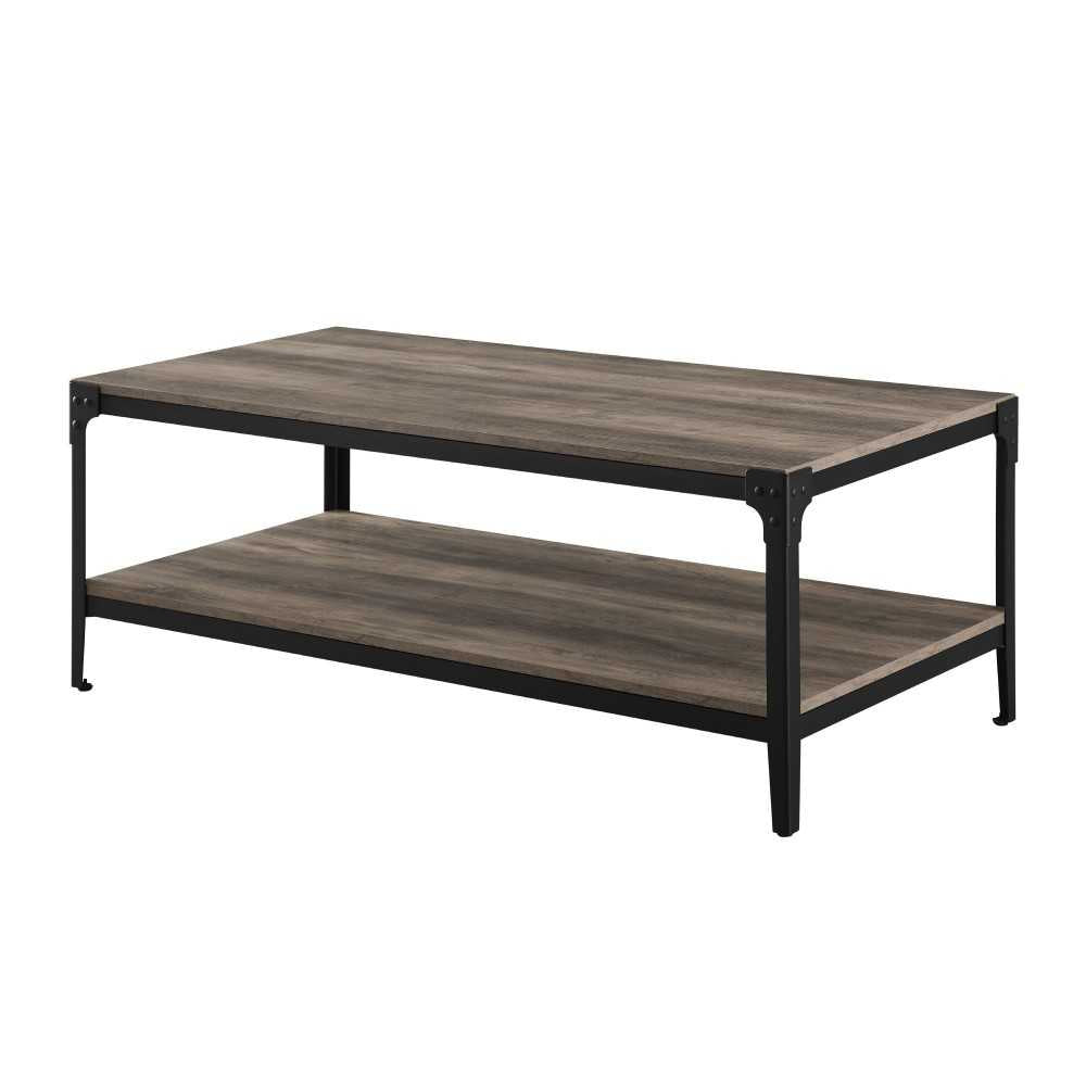 Angle Iron Rustic Wood Coffee Table - Gray Wash