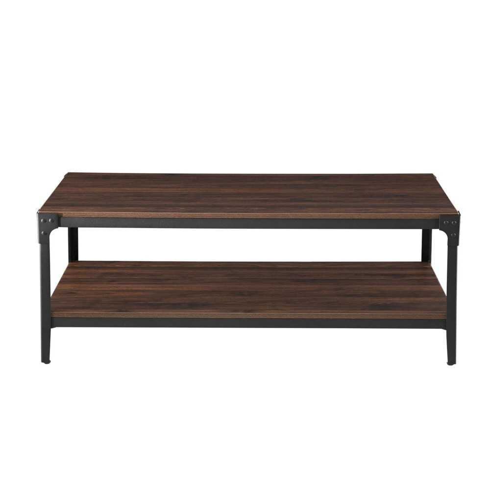 Angle Iron Rustic Wood Coffee Table - Dark Walnut