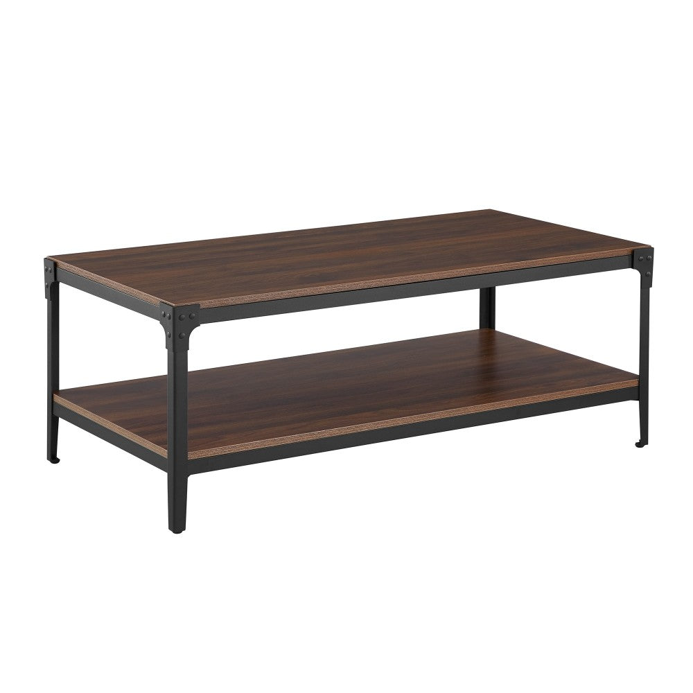 Angle Iron Rustic Wood Coffee Table - Dark Walnut