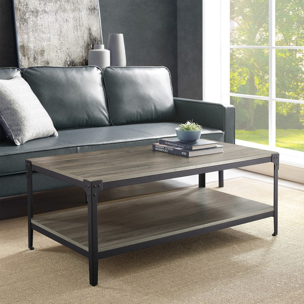 Angle Iron Rustic Wood Coffee Table - Slate Gray