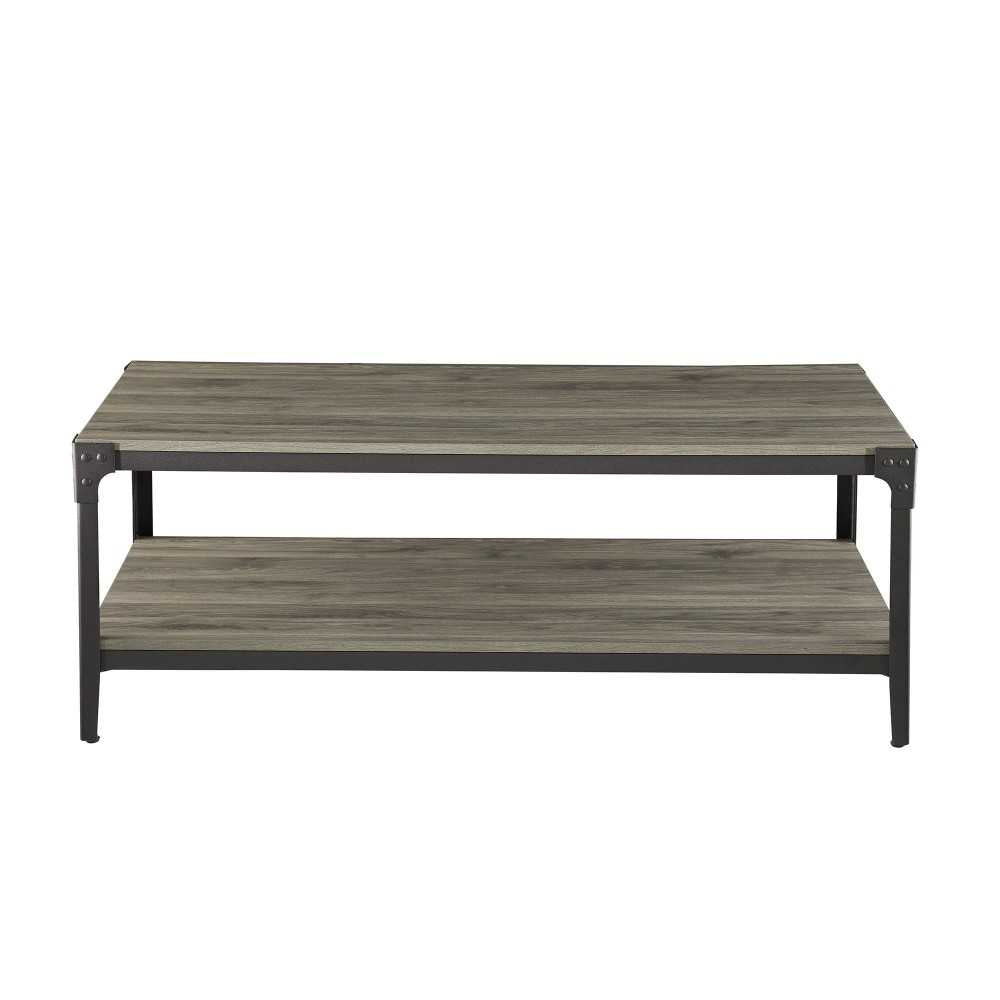 Angle Iron Rustic Wood Coffee Table - Slate Gray