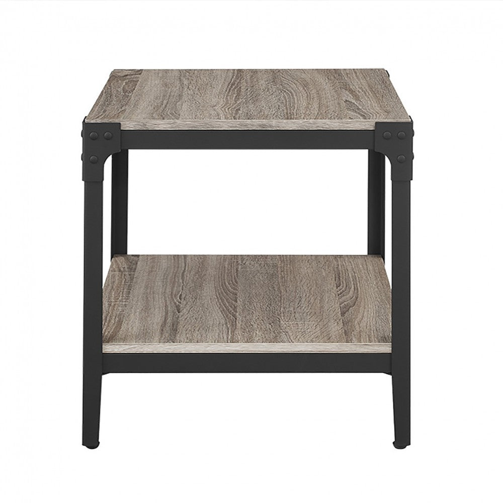 Angle Iron Rustic Wood End Side Table, Set of 2 - Driftwood