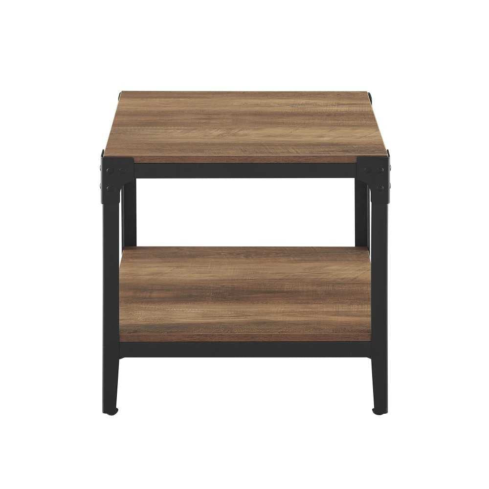 Angle Iron Rustic Wood End Side Table, Set of 2 - Rustic Oak