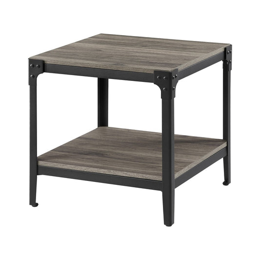 Angle Iron Rustic Wood End Side Table, Set of 2 - Slate Gray