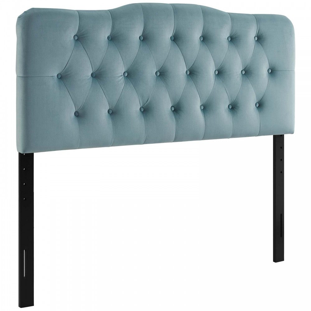 Annabel Full Diamond Tufted Performance Velvet Headboard, Light Blue