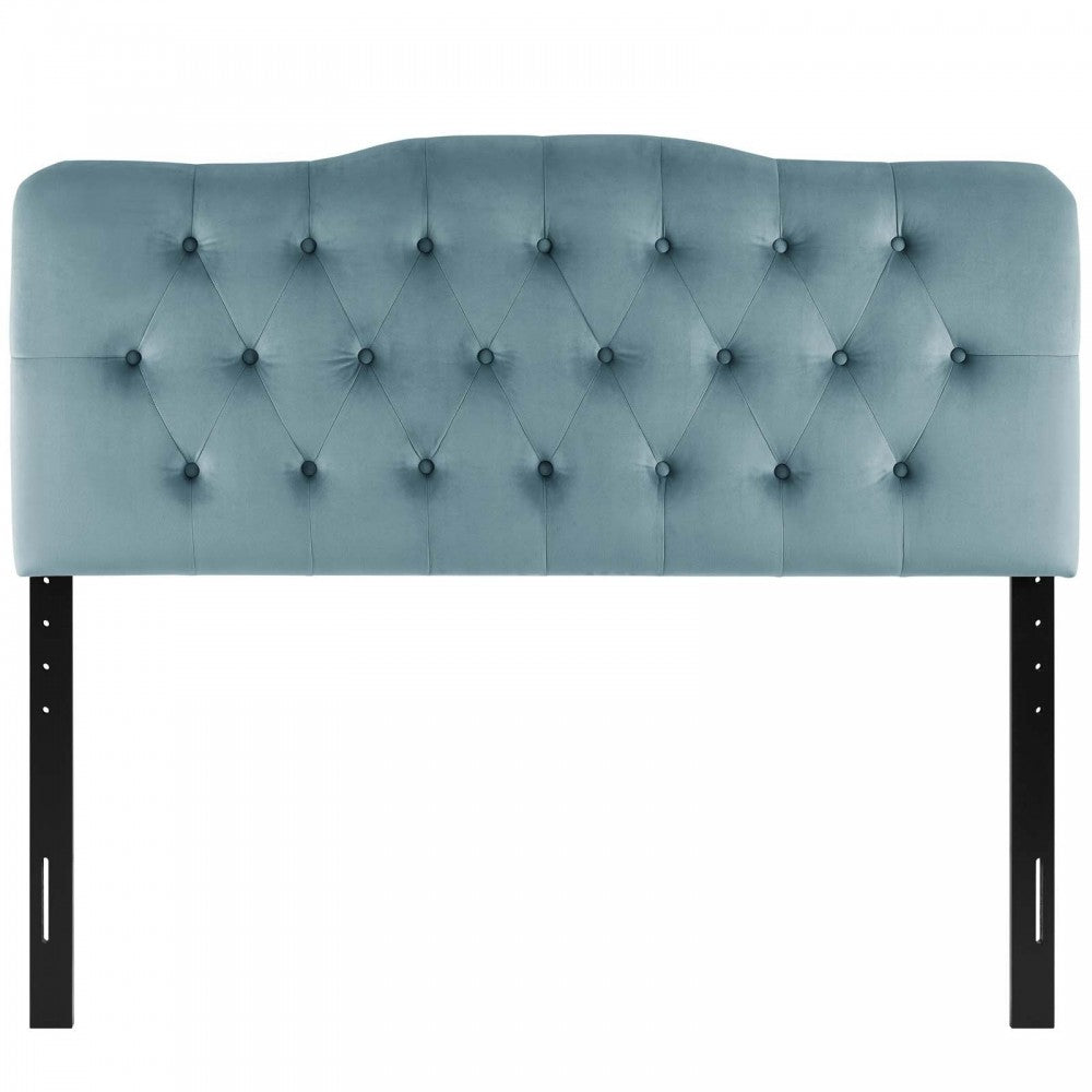 Annabel Full Diamond Tufted Performance Velvet Headboard, Light Blue