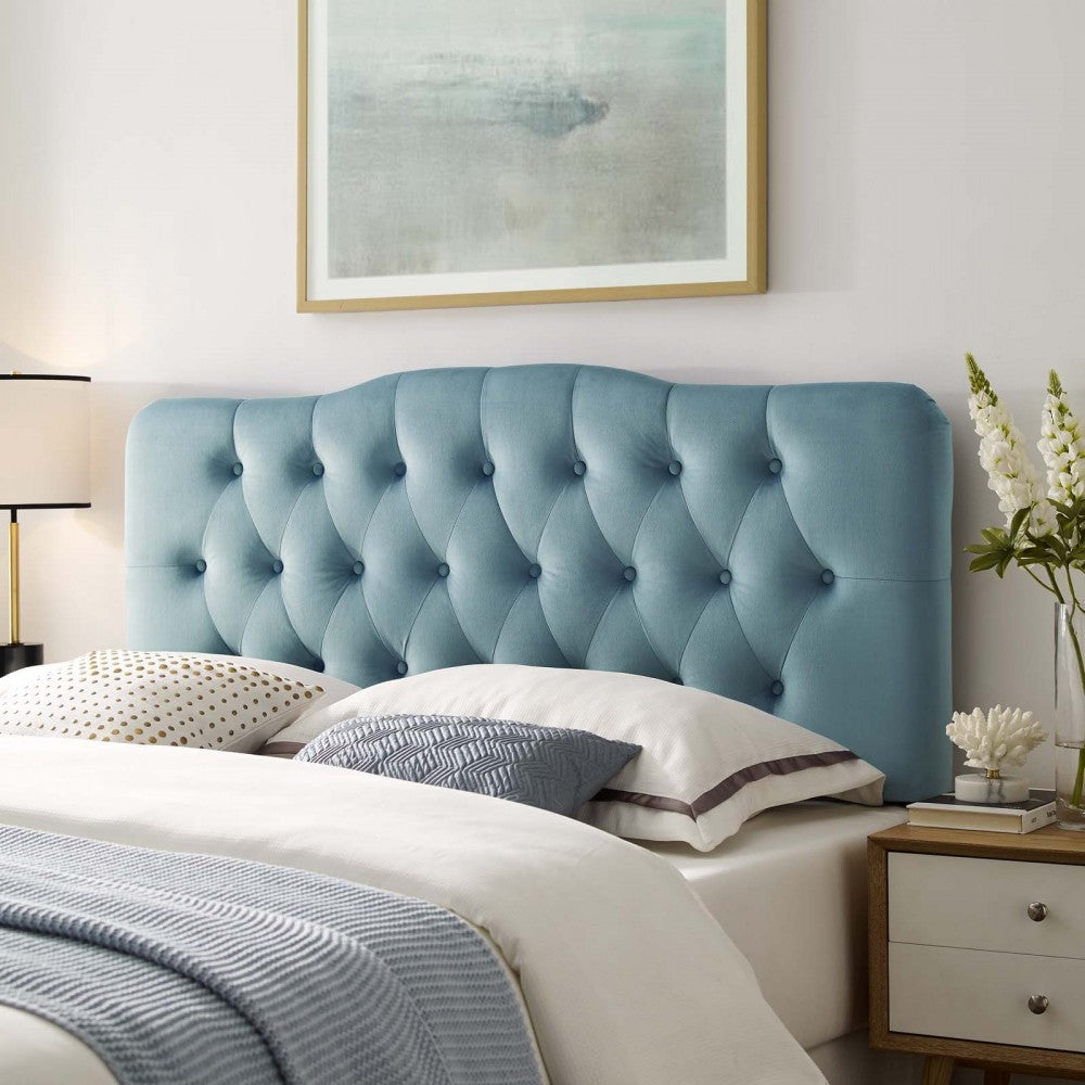 Annabel Full Diamond Tufted Performance Velvet Headboard, Light Blue