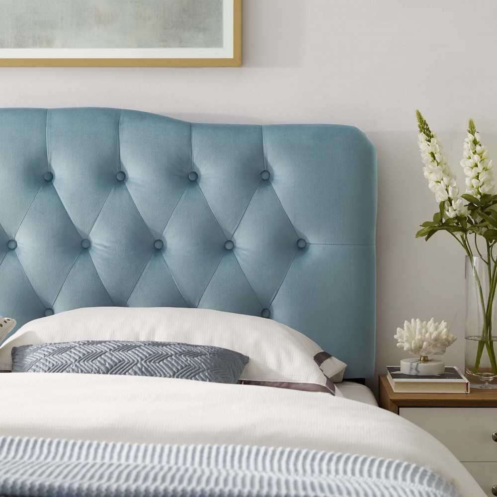 Annabel Full Diamond Tufted Performance Velvet Headboard, Light Blue