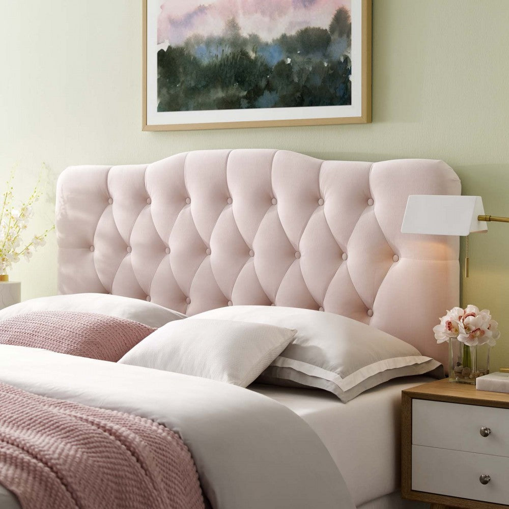 Annabel Full Diamond Tufted Performance Velvet Headboard, Pink