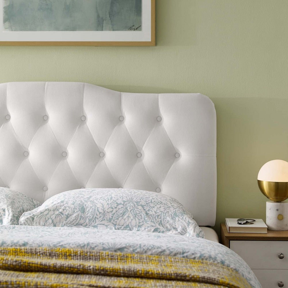 Annabel Full Diamond Tufted Performance Velvet Headboard, White