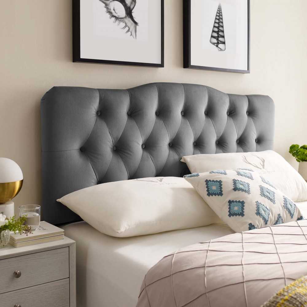 Annabel Full Diamond Tufted Performance Velvet Headboard, Gray